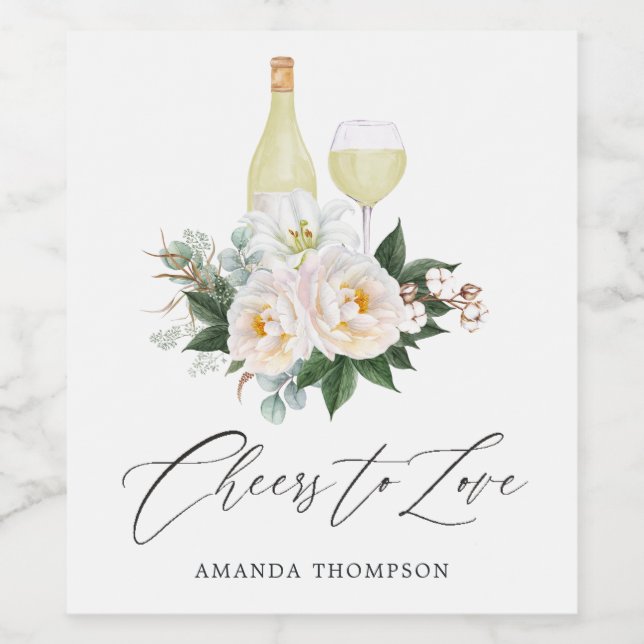 Étiquette Pour Bouteilles De Vin Boho Blanc Floral Vin Dégustation Fête des mariées (Étiquettes simples)