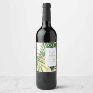 Étiquette Pour Bouteilles De Vin Boho Blush Green Tropical Palm Beach Mariage