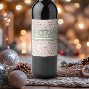 Étiquette Pour Bouteilles De Vin Boho blush Joyeux Noël voiture & arbre de Noël