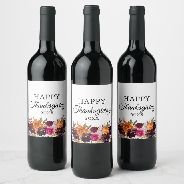 Étiquette Pour Bouteilles De Vin Boho d'automne aquarelle florale Thanksgiving (Bouteilles)