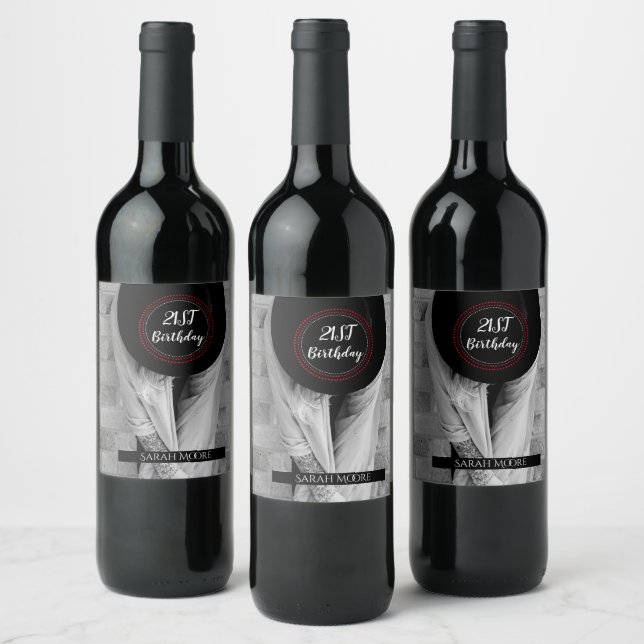 Étiquette Pour Bouteilles De Vin Boho Femme 21e anniversaire Photo personnalisée (Bouteilles)