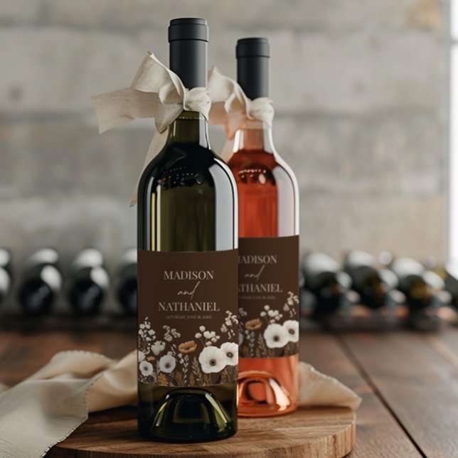 Étiquette Pour Bouteilles De Vin Boho Fleur sauvage Fleur sauvage Floral Jardin Mar (Créateur téléchargé)