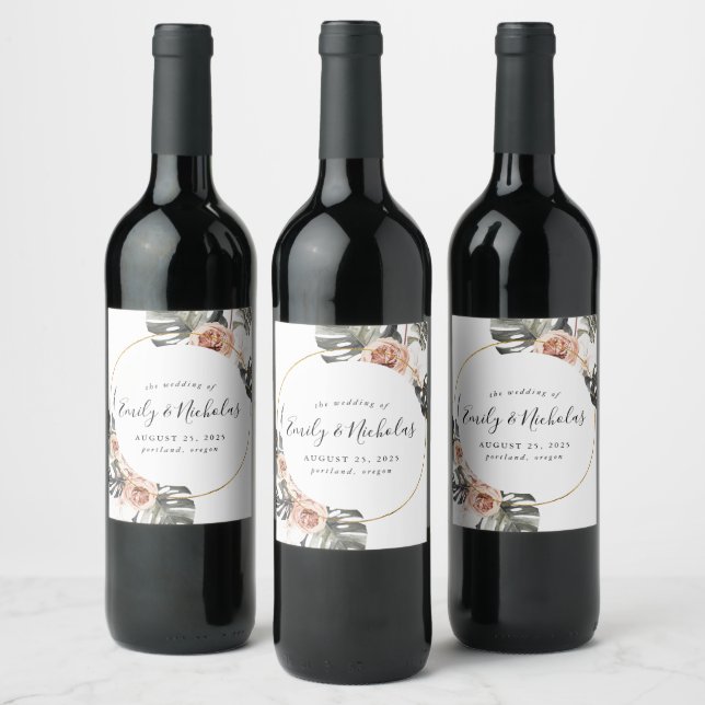 Étiquette Pour Bouteilles De Vin Boho Floral Tropical | Mariage (Bouteilles)