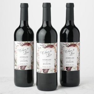 Étiquette Pour Bouteilles De Vin Boho Imaginaire aquarelle Mariage floral