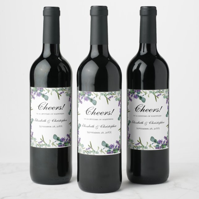 Étiquette Pour Bouteilles De Vin Boho Lavender Eucalyptus Mariage (Bouteilles)
