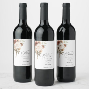 Étiquette Pour Bouteilles De Vin Boho Neutre Rustique Floral Vin Étiquette 2