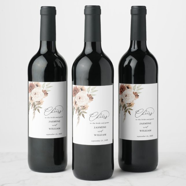 Étiquette Pour Bouteilles De Vin Boho Neutre Rustique Floral Vin Étiquette 2 (Bouteilles)