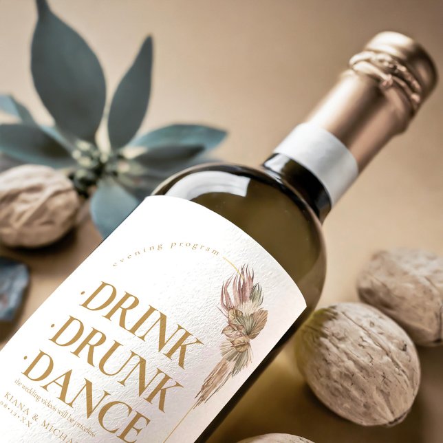 Étiquette Pour Bouteilles De Vin Boho Oasis Mariage Boire Drunk Dance V2 ID959 (Créateur téléchargé)