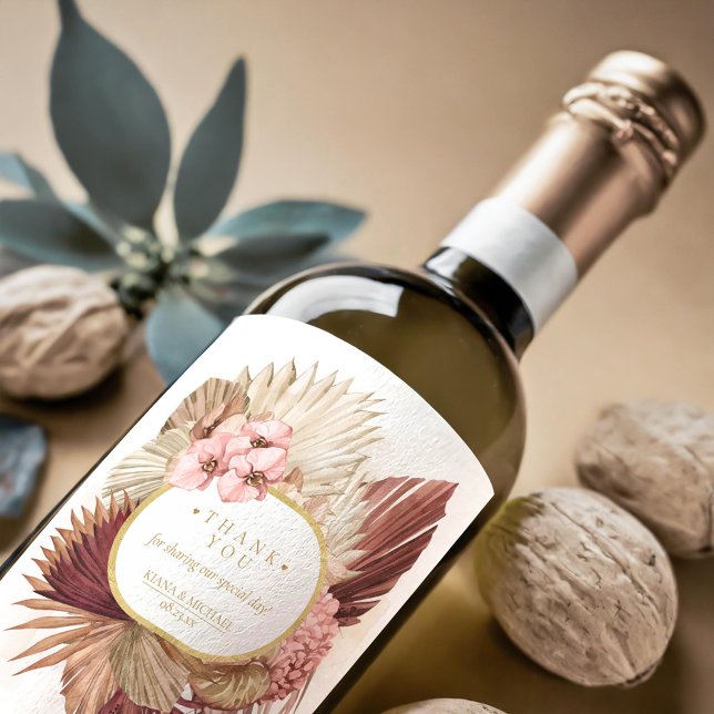 Étiquette Pour Bouteilles De Vin Boho Oasis Mariage Floral Merci ID959 (Créateur téléchargé)