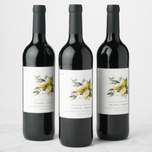 Étiquette Pour Bouteilles De Vin Boho Rustique Aquarelle Jaune Citron Jaune Mariage
