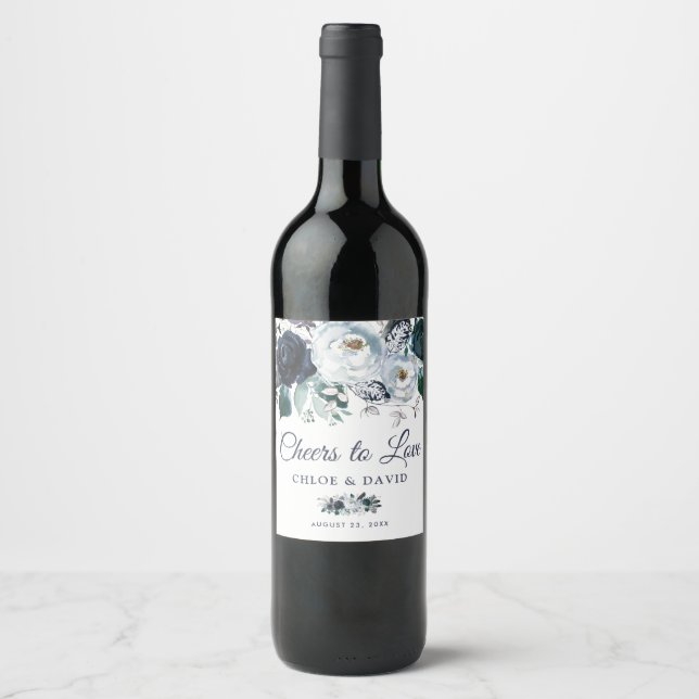 Étiquette Pour Bouteilles De Vin Boho Rustique bleu Floral encourage à l'amour (Devant)