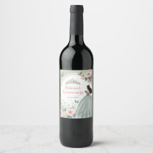 Étiquette Pour Bouteilles De Vin Boho Sage Vert rose Floral Quinceañera