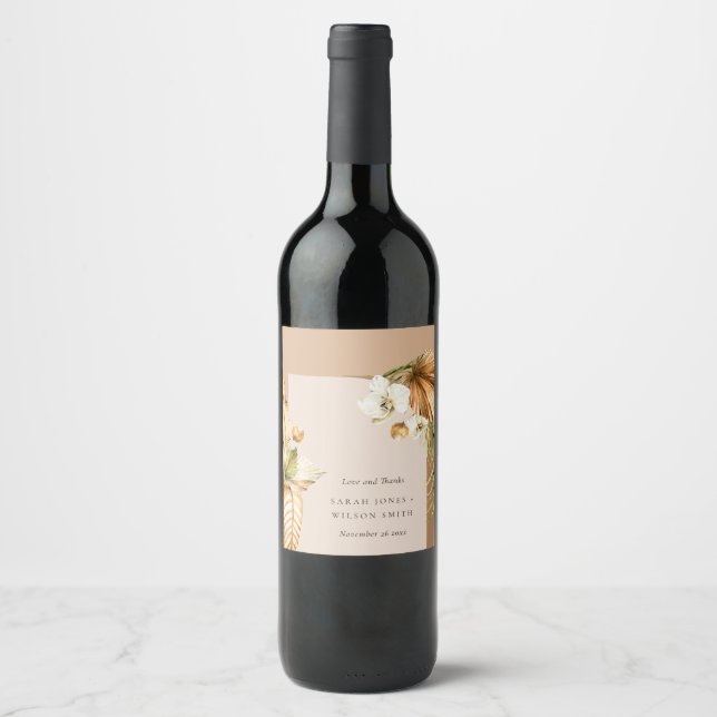 Étiquette Pour Bouteilles De Vin Boho séché Palm rouille Mariage d'arche florale Me (Devant)
