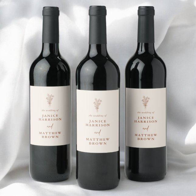 Étiquette Pour Bouteilles De Vin Boho Terracotta Orange Brûlé Mariage Rustique (Boho terracotta wine label personalizes bottles while adding warm rustic charm.)