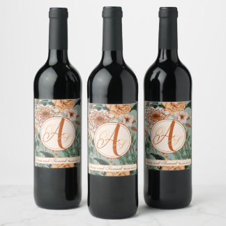 Étiquette Pour Bouteilles De Vin Boho Terracotta Sage Monogramme Mariage de automne