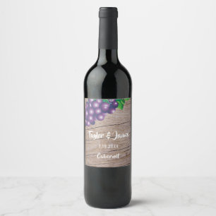 Étiquette Pour Bouteilles De Vin Bois de grange rustique simple avec raisins vintag