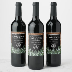 Étiquette Pour Bouteilles De Vin Bois enneigé noir et forêt Cheers Enterrement de v
