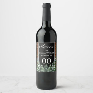 Étiquette Pour Bouteilles De Vin Bois neigeux Noir et Pin Forêt Anniversaire
