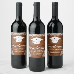 Étiquette Pour Bouteilles De Vin Bois rustique et dentelle blanche Étiquette de vin