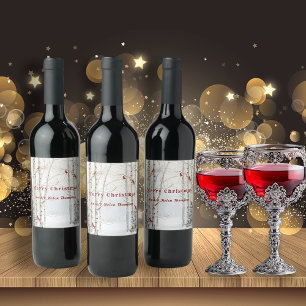 Étiquette Pour Bouteilles De Vin Boisseaux blancs Forêt d'hiver Cardinaux rouges