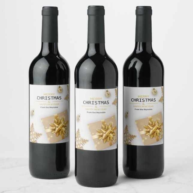 Étiquette Pour Bouteilles De Vin Boîte-cadeau Gold Snowflakes Gold Balls de Noël (Bouteilles)