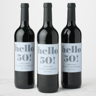 Étiquette Pour Bouteilles De Vin Bold Bright Moderne Rétro Douce Bleu 50e Anniversa