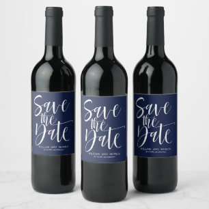 Étiquette Pour Bouteilles De Vin Bold Calligraphie Marine Blanc moderne enregistrer