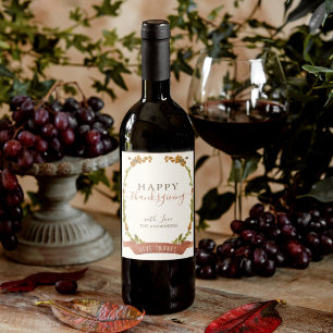 Étiquette Pour Bouteilles De Vin Bon thanksgiving Automne Aquarelle Boho Wreath