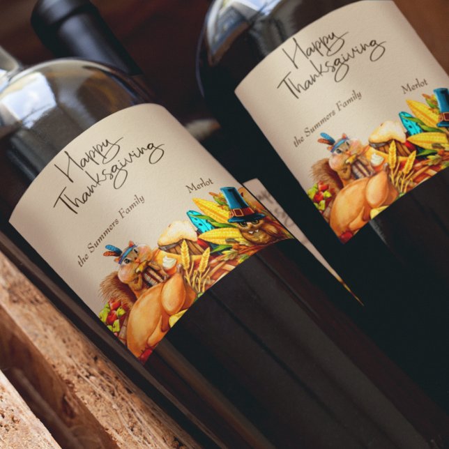 Étiquette Pour Bouteilles De Vin Bon thanksgiving Belle Animaux Cadeau (Créateur téléchargé)