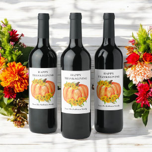 Étiquette Pour Bouteilles De Vin Bon thanksgiving citrouille orange blanc