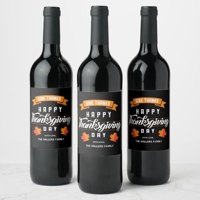 Étiquette Pour Bouteilles De Vin BON THANKSGIVING ! Famille personnalisée (Bouteilles)