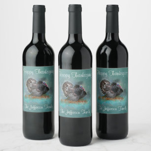 Étiquette Pour Bouteilles De Vin Bon thanksgiving Turquoise Turquie Nom de famille