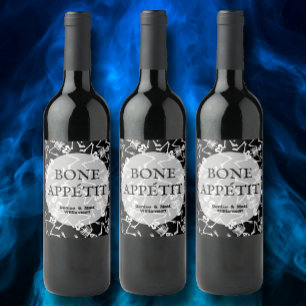 Étiquette Pour Bouteilles De Vin BONE APPÉTIT Skeletons Noir