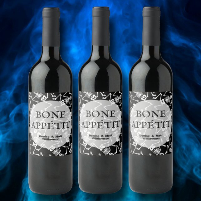 Étiquette Pour Bouteilles De Vin BONE APPÉTIT Skeletons Noir (Créateur téléchargé)