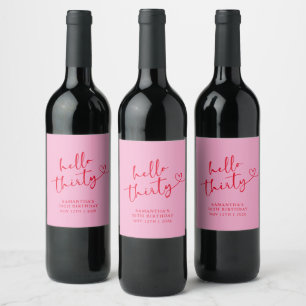 Étiquette Pour Bouteilles De Vin Bonjour 30 Anniversaire Moderne Rose et Rouge