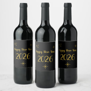 Étiquette Pour Bouteilles De Vin Bonne année 2025 Black Gold Elegant