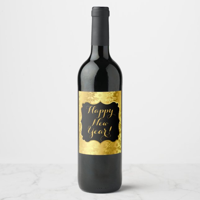 Étiquette Pour Bouteilles De Vin Bonne année ! Faux Gold Foil noir (Devant)