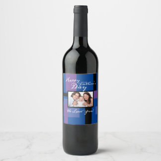 Étiquette Pour Bouteilles De Vin Bonne Fête des pères Custom 1 Photo Blue