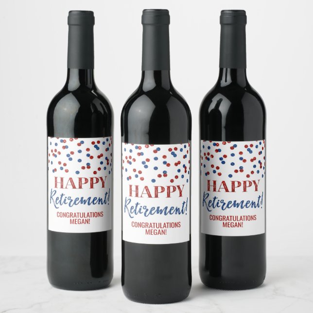 Étiquette Pour Bouteilles De Vin Bonne retraite Blue Red Confetti (Bouteilles)