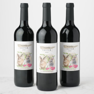 Étiquette Pour Bouteilles De Vin Bonnets de Pâques Joyeux aquarelle de Pâques