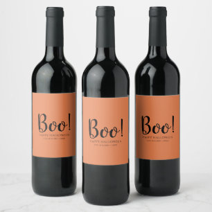 Étiquette Pour Bouteilles De Vin Boo Halloween moderne orange