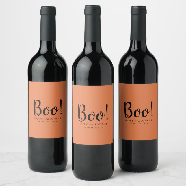 Étiquette Pour Bouteilles De Vin Boo Halloween moderne orange (Bouteilles)
