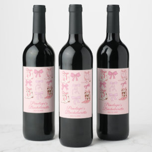 Étiquette Pour Bouteilles De Vin Boots and Bows Rose Girl Bachelorette Party
