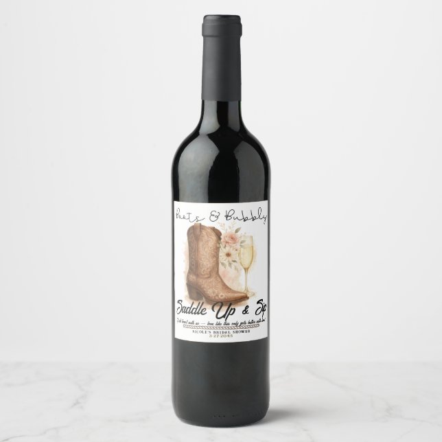 Étiquette Pour Bouteilles De Vin Boots & Bubbly Country Western Boot Enterrement de (Devant)