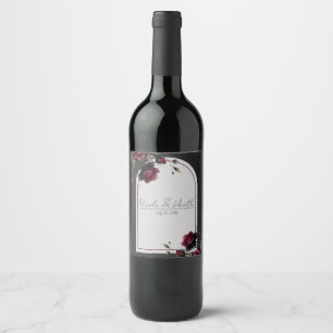 Étiquette Pour Bouteilles De Vin Bordeaux Red Roses Shadowy Grey Floral Mariage
