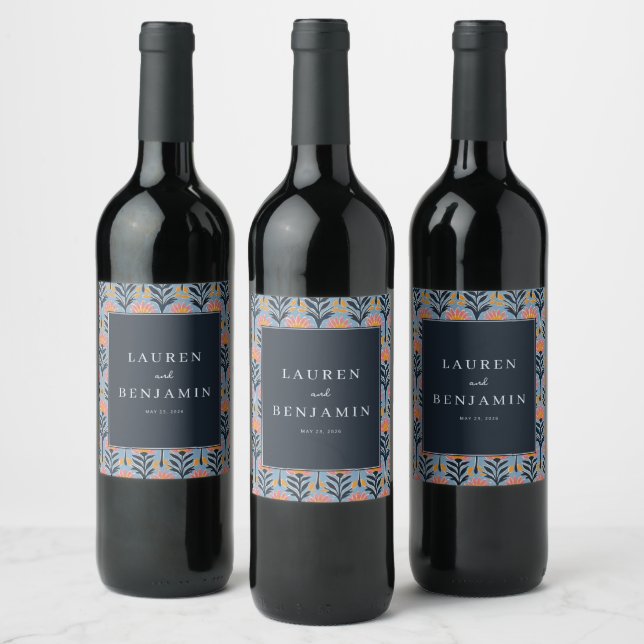 Étiquette Pour Bouteilles De Vin Bordure florale de la Marine pour célébration (Bouteilles)