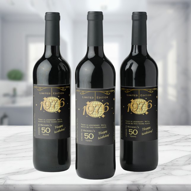 Étiquette Pour Bouteilles De Vin Born in 1976 50th birthday party wine label (Créateur téléchargé)