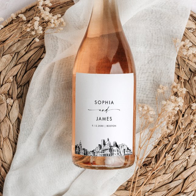 Étiquette Pour Bouteilles De Vin Boston Skyline (Créateur téléchargé)