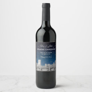 Étiquette Pour Bouteilles De Vin Boston Skyline Etted Starry Blue Gradient BG