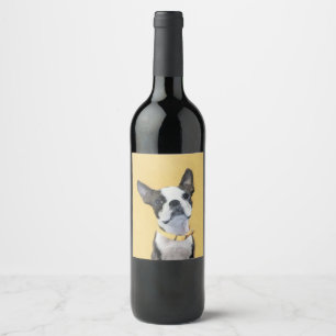 Étiquette Pour Bouteilles De Vin Boston Terrier Painting - Cute Original Dog Art